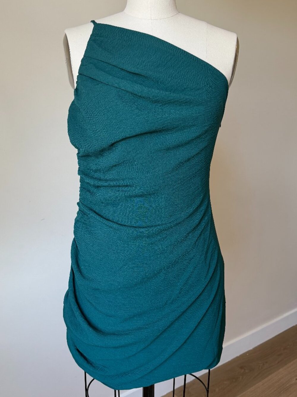 ASTR One Shoulder Ruched Mini Dress | Dark Green Bodycon | NWT Size Small